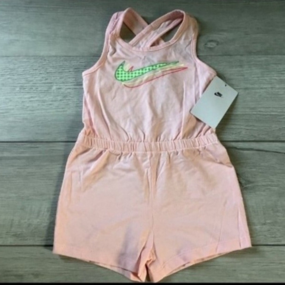 Nike Girls' Pink Romper with Neon Swoosh